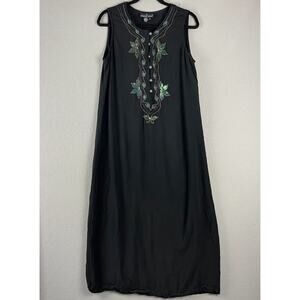 VTG Carole Little Dress Womens 14 Black Embroidered Beaded Sequins 90s USA Artsy